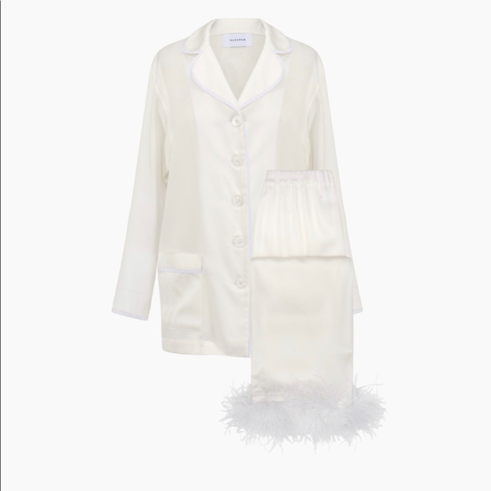 Party Pajamas Set with Feathers in White
